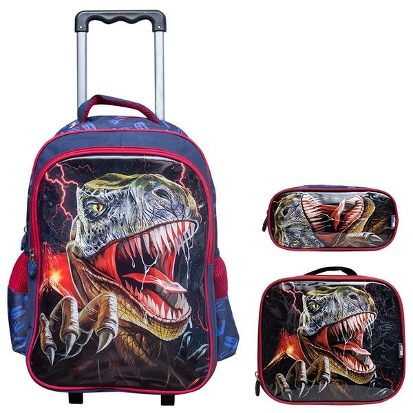 KIT MOCHILA carrinho, lancheira e estojo dinossauro 17'