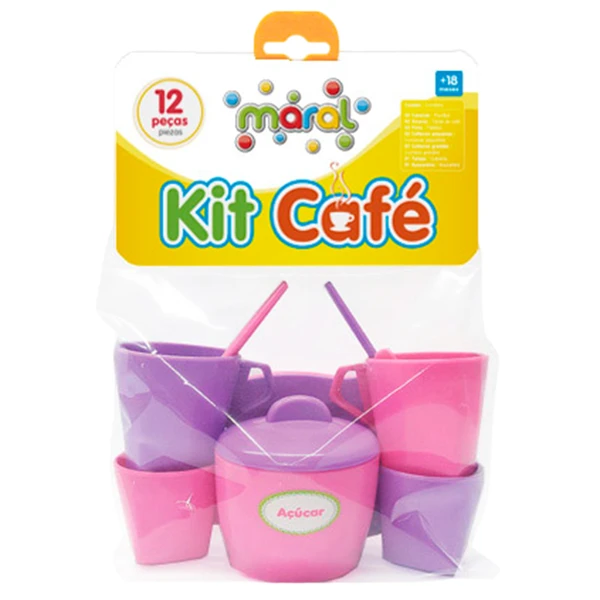 Kit Café com açucareiro, colheres, xícaras e pires de brinquedo