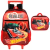 Kit Mochila Carrinho e Lancheira Hot Wheels Vermelho Let's Race com Rodinhas