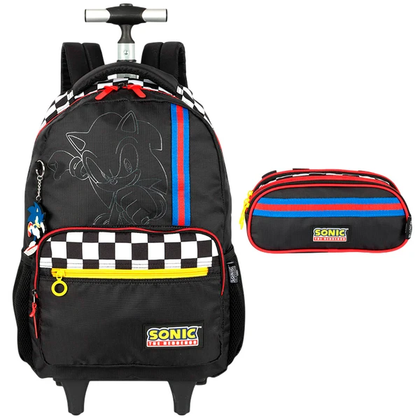 Kit Mochila de Rodinhas e Estojo Sonic The Hedgehog