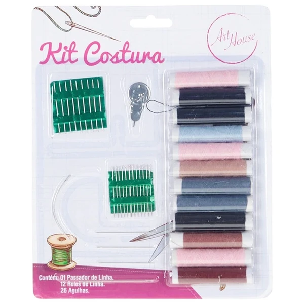 Kit costura com agulhas, passador e rolos de linha 39 peças