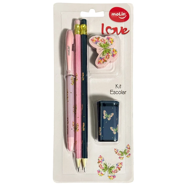 Kit escolar Love Borboletas Molin 5 peças