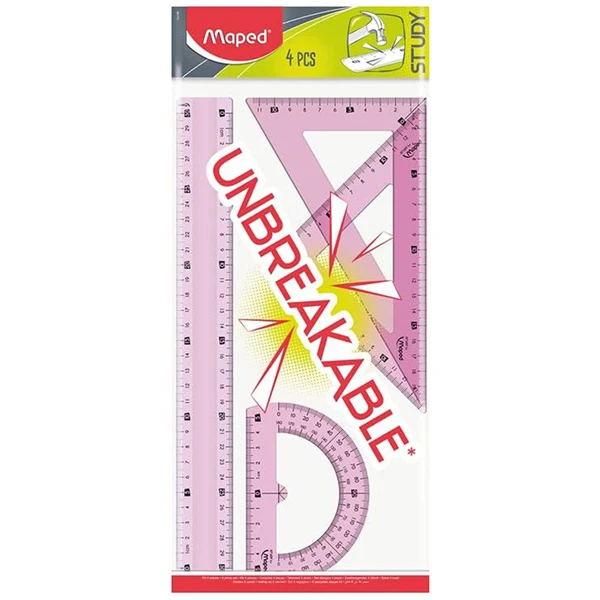 Kit geométrico escolar flexível com régua, esquadro e transferidor Unbreakable Maped 4 peças