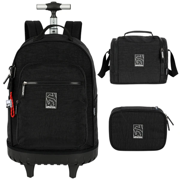 Kit mochila carrinho 2 em 1, lancheira térmica e estojo escolar box preto Up4You
