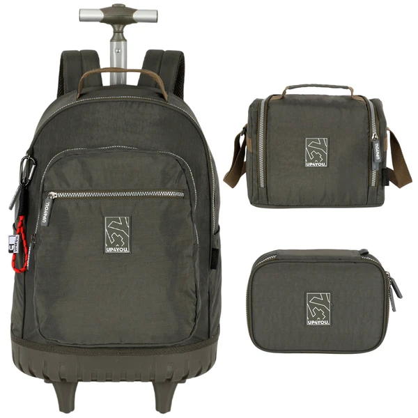 Kit mochila carrinho 2 em 1, lancheira térmica e estojo escolar box verde Up4You