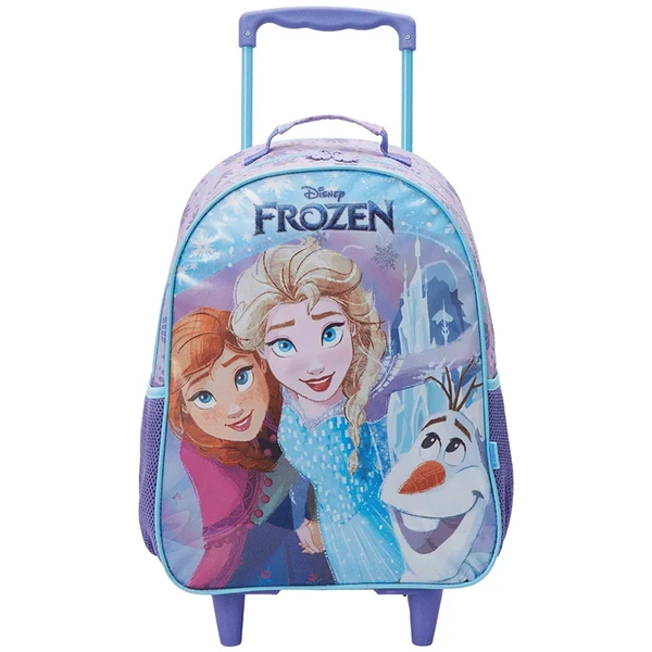 Kit mochila carrinho infantil 16", lancheira térmica e estojo escolar Frozen X1 Disney