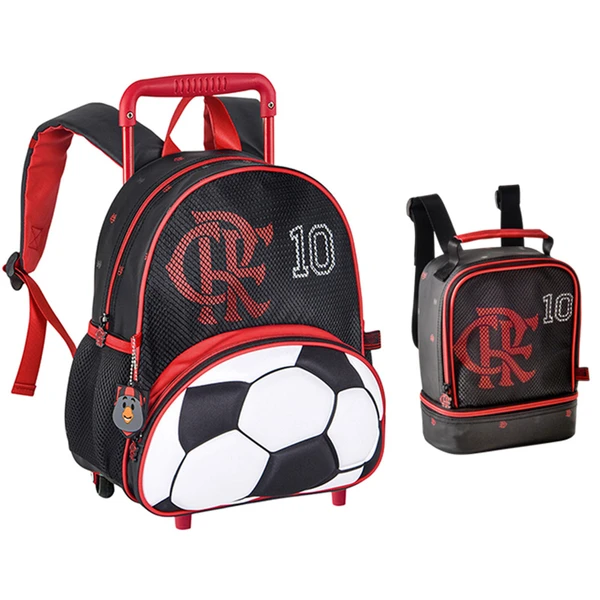 Kit mochila carrinho infantil 2 em 1 13" e lancheira térmica 9" Flamengo