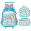 Kit mochila carrinho infantil 2 em 1 16", lancheira térmica e estojo escolar box azul acetinado Cinnamoroll Sanrio Luxcel