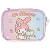 Kit mochila carrinho infantil 2 em 1 16", lancheira térmica e estojo escolar box rosa acetinado My Melody Sanrio Luxcel