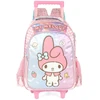 Kit mochila carrinho infantil 2 em 1 16", lancheira térmica e estojo escolar box rosa acetinado My Melody Sanrio Luxcel