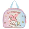 Kit mochila carrinho infantil 2 em 1 16", lancheira térmica e estojo escolar box rosa acetinado My Melody Sanrio Luxcel