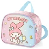Kit mochila carrinho infantil 2 em 1 16", lancheira térmica e estojo escolar box rosa acetinado My Melody Sanrio Luxcel