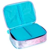 Kit mochila carrinho infantil 2 em 1 17", lancheira térmica e estojo escolar box em material acetinado e holográfico Stitch Disney Luxcel - azul