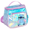 Kit mochila carrinho infantil 2 em 1 17", lancheira térmica e estojo escolar box em material acetinado e holográfico Stitch Disney Luxcel - azul