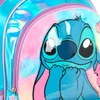 Kit mochila carrinho infantil 2 em 1 17", lancheira térmica e estojo escolar box em material acetinado e holográfico Stitch Disney Luxcel - azul