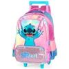 Kit mochila carrinho infantil 2 em 1 17", lancheira térmica e estojo escolar box em material acetinado e holográfico Stitch Disney Luxcel - roxo