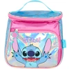 Kit mochila carrinho infantil 2 em 1 17", lancheira térmica e estojo escolar box em material acetinado e holográfico Stitch Disney Luxcel - roxo