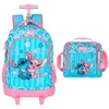 Kit mochila carrinho infantil 2 em 1 18" e lancheira térmica rosa com chaveiro emborrachado Stitch Disney Up4You