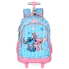 Kit mochila carrinho infantil 2 em 1 18" e lancheira térmica rosa com chaveiro emborrachado Stitch Disney Up4You