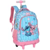 Kit mochila carrinho infantil 2 em 1 18" e lancheira térmica rosa com chaveiro emborrachado Stitch Disney Up4You
