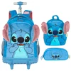 Kit mochila carrinho infantil 2 em 1 18", lancheira térmica e estojo escolar Stitch Disney Luxcel - azul
