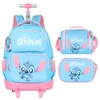 Kit mochila carrinho infantil 2 em 1 18", lancheira térmica e estojo escolar box azul Stitch Disney Luxcel