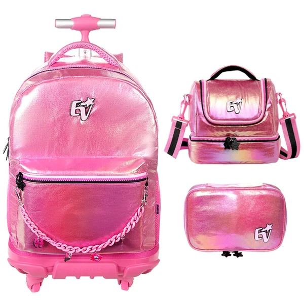 Kit mochila carrinho infantil 2 em 1 360° 17", lancheira térmica e estojo escolar box Emilly Vick Tween Xeryus