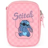 Kit mochila carrinho infantil 2 em 1 360° 18", lancheira térmica e estojo escolar box rosa Stitch Disney Luxcel