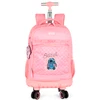 Kit mochila carrinho infantil 2 em 1 360° 18", lancheira térmica e estojo escolar box rosa Stitch Disney Luxcel