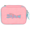 Kit mochila carrinho infantil 2 em 1 com rodinhas de skate 360°, lancheira térmica e estojo escolar box Stitch Disney Luxcel - rosa