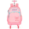 Kit mochila carrinho infantil 2 em 1 com rodinhas de skate 360°, lancheira térmica e estojo escolar box Stitch Disney Luxcel - rosa