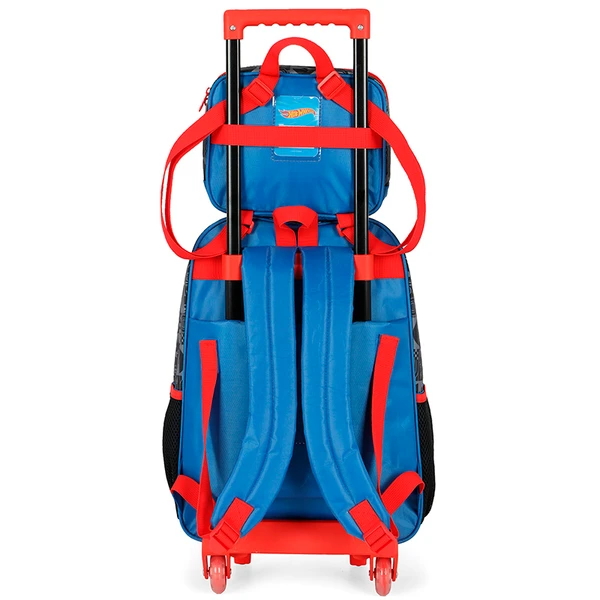 Kit mochila carrinho infantil 2 em 1 e lancheira térmica Hot Wheels Mattel Luxcel - preto