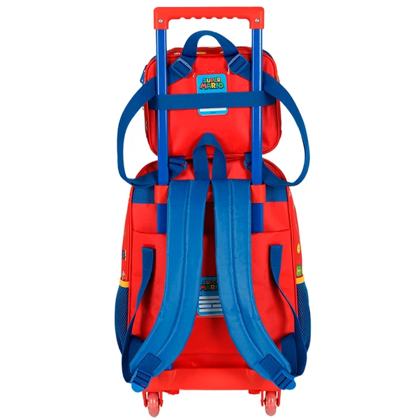 Kit mochila carrinho infantil 2 em 1 e lancheira térmica Super Mario Nintendo Luxcel - vermelho