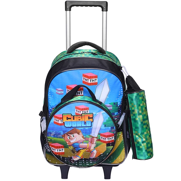 Kit mochila carrinho infantil 2 em 1, lancheira térmica e estojo escolar Pixel Cubic World