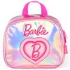 Kit mochila carrinho infantil 2 em 1, lancheira térmica e estojo escolar box pink holográfico Barbie Mattel Luxcel + brinde