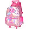 Kit mochila carrinho infantil 2 em 1, lancheira térmica e estojo escolar box pink holográfico Barbie Mattel Luxcel + brinde