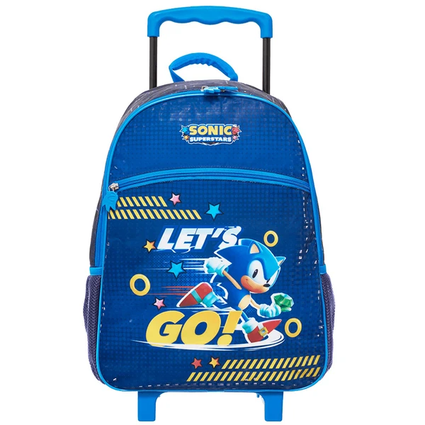 Kit mochila carrinho infantil, lancheira térmica e estojo escolar Sonic The Hedgehog Let's Go! SEGA Pacific