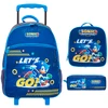 Kit mochila carrinho infantil, lancheira térmica e estojo escolar Sonic The Hedgehog Let's Go! SEGA Pacific