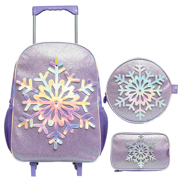Kit mochila carrinho, lancheira térmica e estojo Snowy 17"
