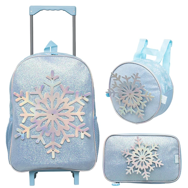 Kit mochila carrinho, lancheira térmica e estojo Snowy 17"