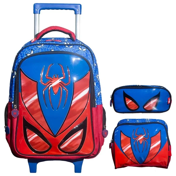 Kit mochila carrinho, lancheira térmica e estojo Spider 17"