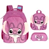 Kit mochila de costas, lancheira térmica e estojo escolar Angel Stitch Disney Luxcel - roxo