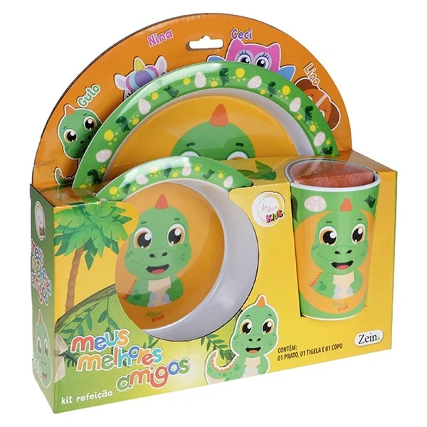 Kit refeição infantil Dinossauro Guto 3 peças