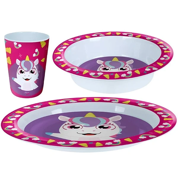 Kit refeição infantil Unicórnio Nina 3 peças