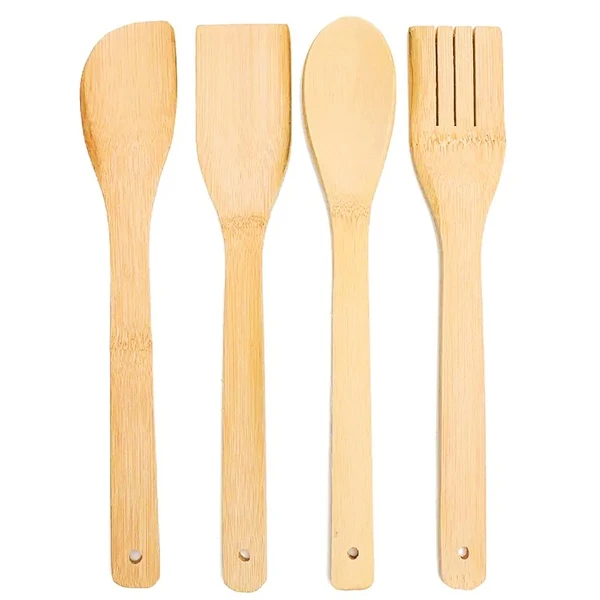 Kit utensílios de bambu com suporte 5 peças