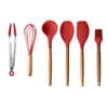 Kit utensílios de silicone com cabo de madeira vermelho 7 peças