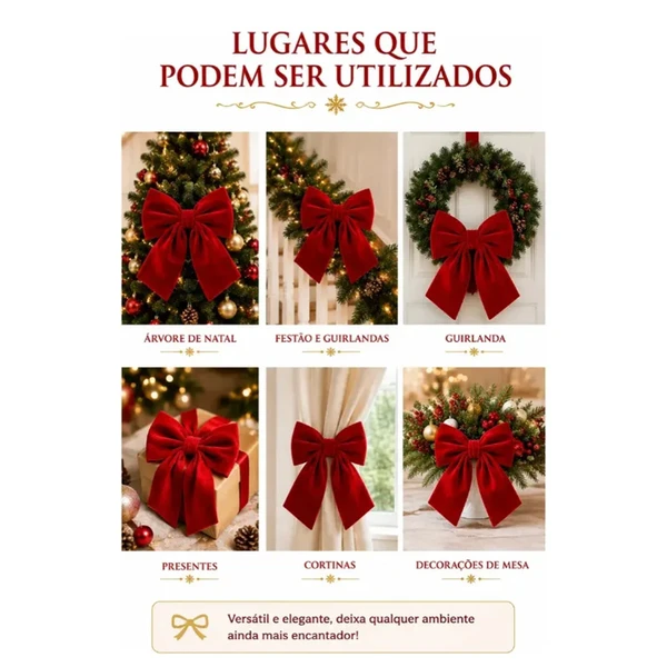 Laço clássico de veludo vermelho para Árvore de Natal 30x35