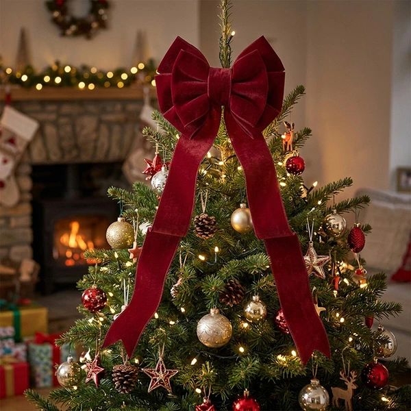 Laço gigante de veludo vermelho para Árvore de Natal 1,65 metros