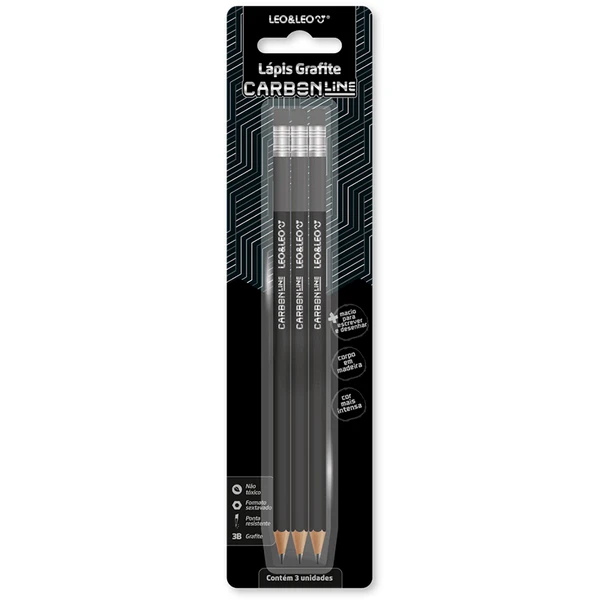 Lápis Grafite Leo&amp;Leo Carbon Line com Borracha C/3