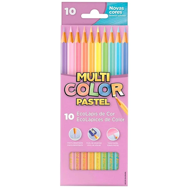 Lápis de cor Pastel 10 cores claras em tom pastel Multicolor